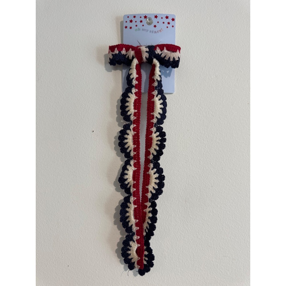 Oh My Stars! Crochet Scalloped Hair Bow girls OS Red White Blue Patriotic